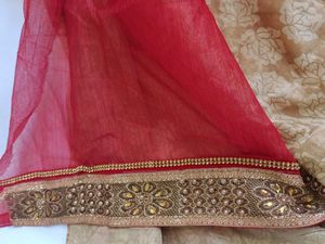 ✅ Rakhi Special || Heavy Silk Golden Saree With Attached Red Blouse Piece