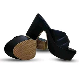 Black Platform Block Heel Mules