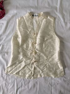 Elegant Silk Brocade Sleeveless Top