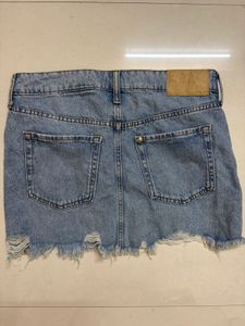 Low Waist Distressed Denim Mini Skirt