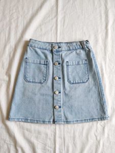 Light Wash Denim Button-Up Skirt