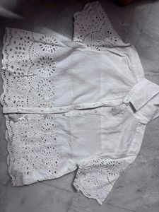 White Eyelet Cotton Button-Up Top