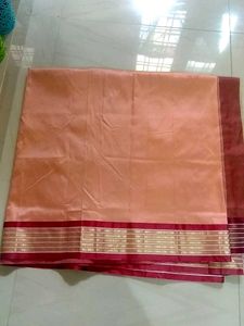 Peach Silk Saree with Maroon Border
