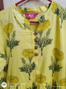 Yellow Cotton Front Slit Kurti