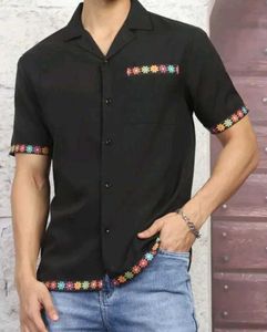 Shein Lapel Collar Short Sleeve Floral Trim Print