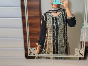 Black Embroidered frock Palazzo Set