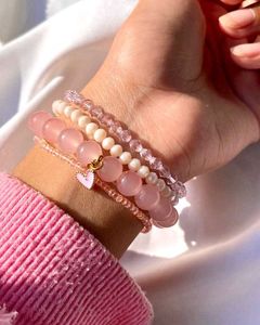 Stackable Beaded Bracelets with Heart Charm