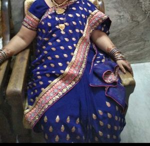 Elegant Blue Embroidered Saree
