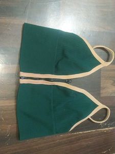 Green Sports Bra with Zipper