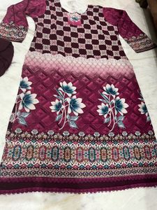 purple Floral Print Kurta Set