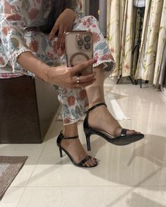 Black Ankle Strap Heels By Tresmode, Size: Euro 36
