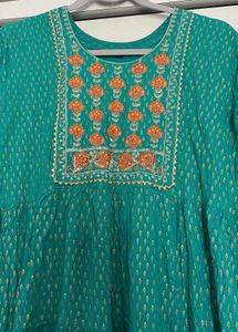 Teal Embroidered Kurta