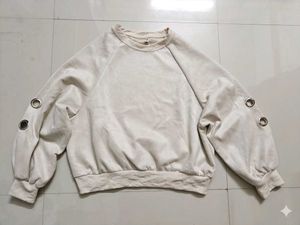 Beige Velour Crewneck Sweatshirt