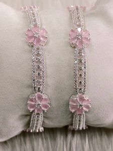 Elegant Pink Flower pure silver Bangles