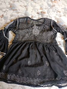 Chikankari Black&amp;White Short Kurti