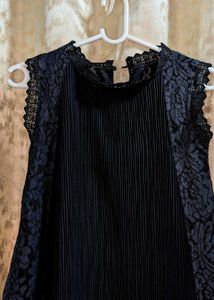 Black Lace Pleated Top