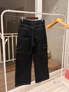 Black Cargo style wide leg jeans