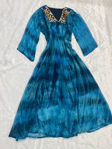 Boho Blue Tie-Dye Anarkali