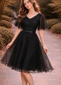 Elegant Black Lace Tulle Dress