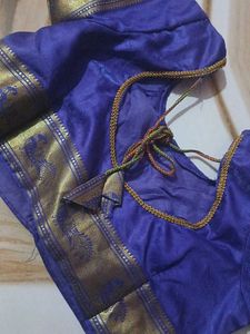 Royal Blue Silk Blouse with Gold Border