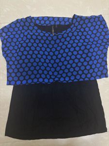 Blue &amp; Black Polka Dot Layered Top -