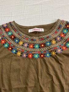 Embroidered Brown Tunic Top