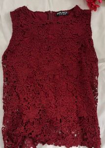 Burgundy Lace Crop Top