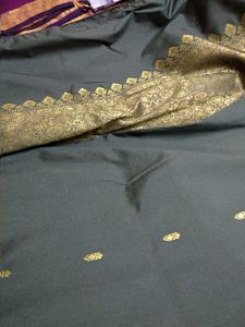Grey Golden Border Silk Saree