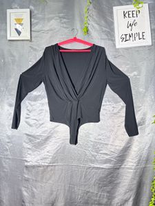 Chic Black Plunge Neck Bodysuit
