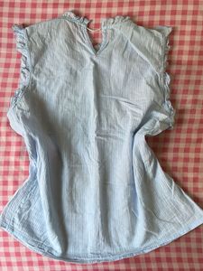 Light Blue Striped Peasant Top