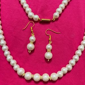 Elegant Pearl Chain Necklace and Earring Set