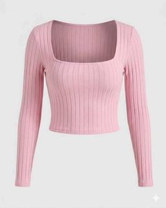 Ribbed Square Neck Long Sleeve Top