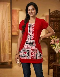 Stylish Red Top with Fashion Print Unused