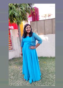 Beautiful Blue Ethnic Gown with Shimmer Jacket
