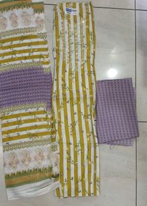 Yellow Striped Floral Kurta Set