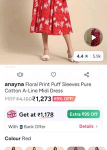 Anayna Red Floral Print Dress