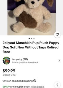 Jellycat Munchkin Pup Plush Puppy Dog Soft New