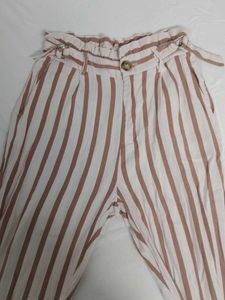 Striped High-Waisted Paperbag Pants