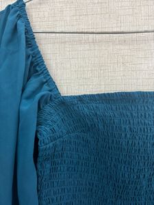 Statement Teal Bell Sleeve Crop Top