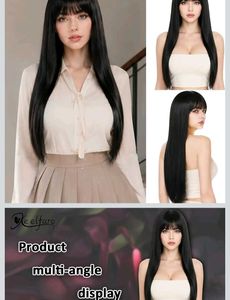 Long Black Wig with Bangs