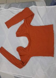 Orange Ribbed Long Sleeve Top