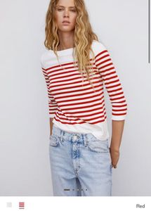 Red & White Striped Long Sleeve Top