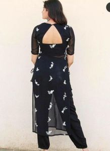 Stylish Black Kurta Set with White Embroidery