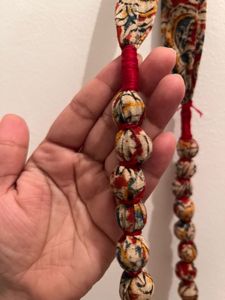Beaded Necklace with Kalamkari Fabric Accen