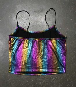 Rainbow Metallic Spaghetti Strap Crop Top