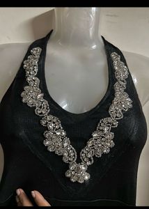 Sparkling Black Halter Neck Dress