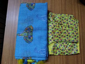 Blue Elephant Print Saree with Blouse
