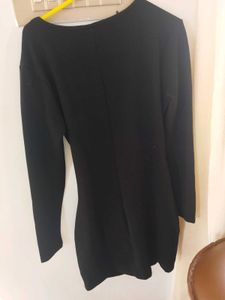 Elegant Black Ruched Long-Sleeve Mini Dress