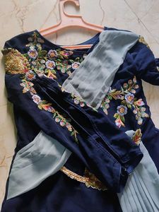 Elegant Navy Embroidered Gown