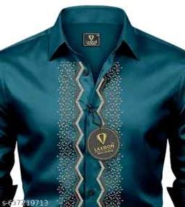 Stylish Men's Teal Embellished Shirt